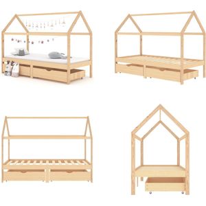 vidaXL Kinderbedframe met lades massief grenenhout 90x200 cm - Kinderbedframe - Kinderbedframes - Bed - Bedden