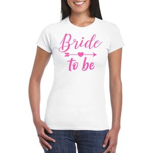 Bellatio Decorations Vrijgezellenfeest T-shirt dames - bride to be - wit - roze glitter - bruiloft XS