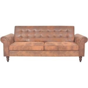 The Living Store bedbank Chesterfield - houten frame - kunstsuède - bruin - 196x97x59 cm