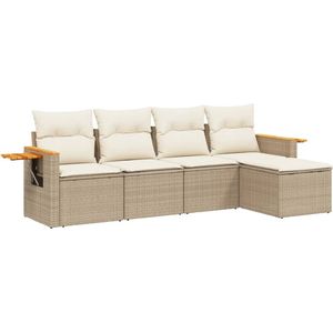 vidaXL - 5-delige - Loungeset - met - kussens - poly - rattan - beige