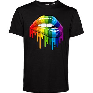 T-shirt Rainbow Lips | Gay pride shirt kleding | Regenboog kleuren | LGBTQ | Zwart | maat XS