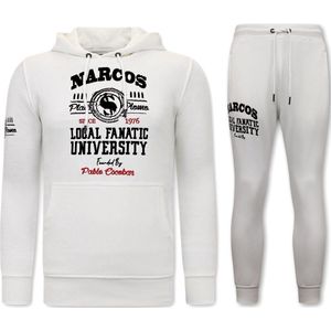 Exclusieve Heren Joggingspak - Narcos University - Wit