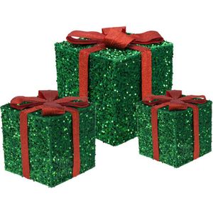 Koopman - Kerstversiering - Geschenkdozen met Led - 15cm, 20cm, 25cm - Groen