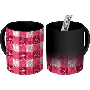 Magische Mok - Foto op Warmte Mokken - Koffiemok - Roze - Patronen - Bloemen - Magic Mok - Beker - 350 ML - Theemok