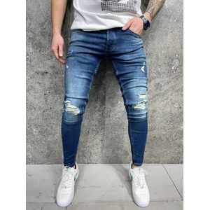 Mannen Stretchy Ripped Skinny Biker Jeans Vernietigd Hole Slim Fit Denim Hoge Kwaliteit Zwarte Jeans W31