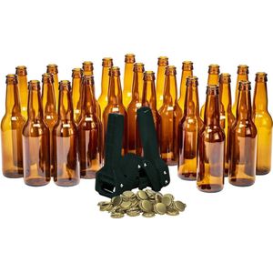 Brew Monkey Bottelset - 24 flessen en kroonkurkapparaat met 30 kroonkurken - Zelf bier bottelen - Bierflesjes - Flessenset - Bierbrouwpakket Tool - Cadeau voor man - Kerstcadeau