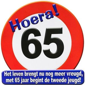 Hulde verjaardag stopbord 65 jaar - 50 x 50 cm - Feestartikelen/versiering verjaardag leeftijden - Verkeersbord