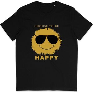 Grappig Heren en Dames T Shirt Unisex - Smiley Quote: Choose To Be Happy - Zwart - L