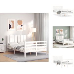 vidaXL-Bedframe-met-hoofdbord-massief-hout-wit-120x200-cm - Bed - Bed