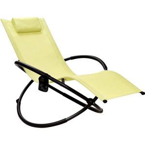 FURNIBELLA - Orbitaal ligstoel voor buiten, gewichtsloze schommel ligstoel, met hoofdkussen en bekerhouder, draagbare inklapbare lounge stoel voor camping, tuin, binnenplaats, terras of balkon (Groen geel)