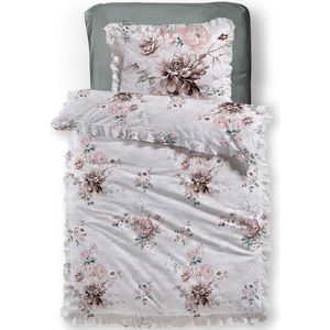 LINNICK Dekbedovertrek Katoen Cluster Floral Ruches - white - 140x200/220cm - 1 persoons