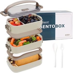 Bento Box Lunchbox 1700 ML,3 in 1 Roestvrij Staal Broodtrommel met 4 Vakken, Duurzame Snackbox met Lepel, Lunchbox voor Volwassenen en Kinderen, Broodtrommel voor School Werk Picknick Reizen