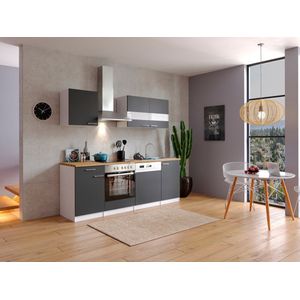 Goedkope keuken 220  cm - complete keuken met apparatuur Malia  - Wit/Grijs - soft close - keramische kookplaat - vaatwasser - afzuigkap - oven  - spoelbak