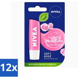 Nivea - Lippenbalsem - Soft Rose - Natuurlijke Olie - 5,5 g - Voordeelverpakking - 12 stuks