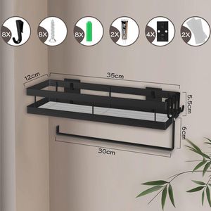 Keuken kruidenrek, set van 2 wandkeukenhouders zonder boren met keukenrolhouder en 8 afneembare haken, kruidenmand, kruidenhouder, keuken, badkamer, hangende organizer