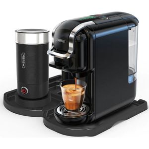 HiBrew - Koffiezetapparaat 5-in-1 – Koffiemachine + Melkschuimeren en onderlegger – Meerdere Capsules – Koffiepadmachine - Heet/Koud – 19Bar – 1450W – Zwart