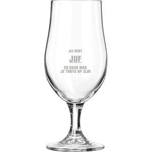 Gegraveerde bierglas op voet 49cl Jij bent Juf en daar mag je trots op zijn