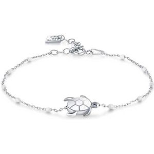 Twice As Nice Armband in zilver, schildpad, witte email bolletjes, nazar oog 16 cm+3 cm