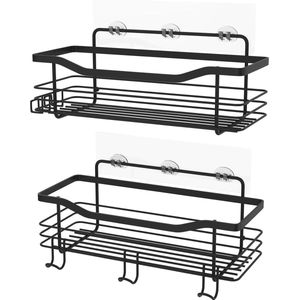 Douchecaddy 304 roestvrij staal wandmontage - badkamer organizer en keukenaccessoire - 2 stuks (zwart) doucherek aan douchewand