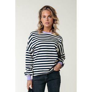 Colourful Rebel - Stripe Contrast Dropped Shoulder Sweat - Maat XS - Navy