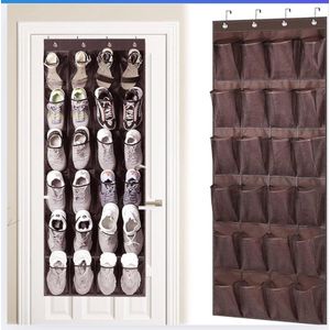 Hangrek, hangende opbergtas met 24 vakken, hangende organizer, multifunctionele hangorganizer, organizer boven de deur, voor schoenen, met 4 haken, voor slaapkamer, woonkamer, 144 x 56 cm (bruin)