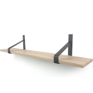 Eiken wandplank 75 x 30 cm 18mm inclusief zwarte plankdragers - Wandplank hout - Wandplank industrieel - Fotoplank