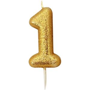 Witbaard Nummerkaars '1' 7 Cm Wax Glitter Goud