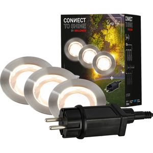 Briloner - Connect to Shine -LED vloerinbouwspots - 3914032 - Aanloopset - IP67 - Warm wit licht - 1,5m voedingskabel - 1 watt en 100 lumen per stuk - Ø45x25mm - Zilverkleurig