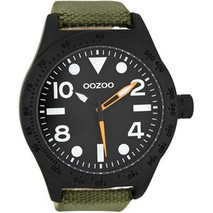 OOZOO Timepieces - Zwarte horloge met donker groene NATO horlogeband - C6751