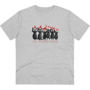 T Shirt Dames Heren - Kerstmis Komt Eraan - Met Grappige Katten Illustratie Print - H. Grijs - 3XL