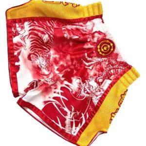 Fluory Muay Thai Shorts ""Tiger vs Dragon"" Rood Geel MTSF113 maat L