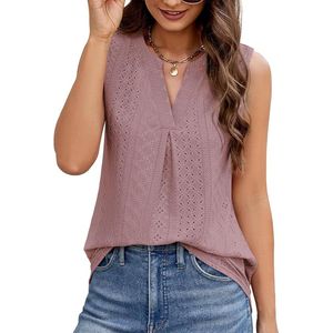 Blouse Dames Zomer Elegant Mouwloos T-shirt V-hals Oogjes Tuniek Tank Top XL