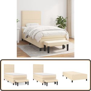 vidaXL Boxspring met Matras - Stof - Crème - 90x200 cm Boxspringbed - Boxsprings - Slaapkamer Meubels - Bed Met Matras - Creme Kleur