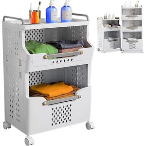 Opvouwbare Wasmand 2 Vakken - Wasverzamelaar met Poten en Plank - Voor Vuile Was en Kleding - Speelgoed - Statiegeldflessen - Verzamelbak