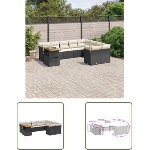 The Living Store 10-delige Loungeset met kussens poly rattan zwart - Loungebank - Lounge Set - Tuinset - Buitendecoratie - Outdoor Furniture