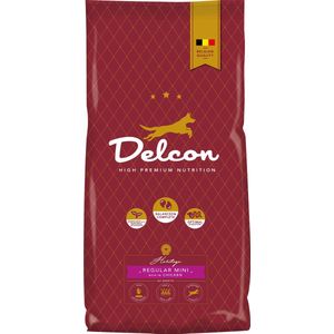 Delcon High Premium Hondenvoer - Adult Regular Mini - 12kg - Rijk aan Kip - Kleine Hondenbrokken voor Kleine Hondenrassen - Hondenvoer & Snacks