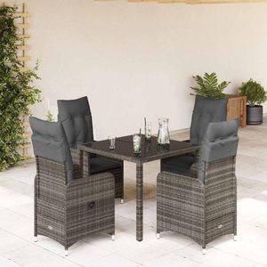 vidaXL 5-delige Bistroset met kussens poly rattan grijs - Bistroset - Bistrosets - Loungeset - Tuinset