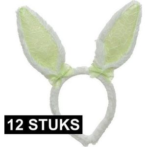 12x Wit/groene Paashaas oren verkleed diademen voor kids/volwassenen - Pasen/Paasviering - Verkleedaccessoires - Feestartikelen