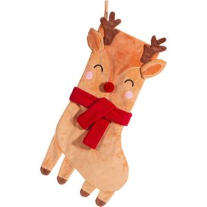 Lieve Christmas Stocking met Rendier met rode sjaal en bungelende pootjes van Sass & Belle