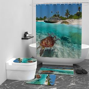 Floraweg Douchegordijn,Shower Curtain,badgordijn,badkamergordijn,Schildpadden in de zee ,-topkwaliteit - digitale printen -Anti Schimmel - Inclusief 12 ringen -met 12 stuks douchegordijnhaken – Waterdicht -Wasbaar- Polyester - 180x200 cm
