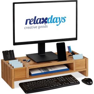 Relaxdays Monitorstandaard - monitorverhoger - beeldschermverhoger - bamboe - organizer