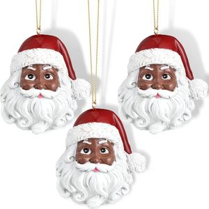 ZEZ Handgeschilderd Kerstornament Kerstman Met Getinte Huid - Set Van Drie Kerstballen - Kerstdecoratie