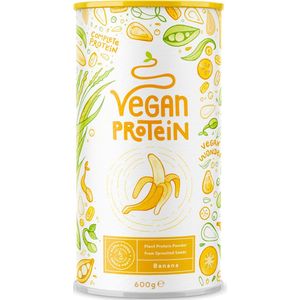Alpha Foods Vegan Proteine poeder - Eiwitpoeder goed als maaltijdshake of ontbijtshake, Plantaardige Proteine Shake van zonnebloempitten, lijnzaad, amaranth, pompoenzaad, erwten en gekiemde rijst, 600 gram voor 40 shakes of porties, met Banaan smaak