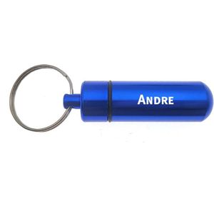 Sleutelhanger - Pillenkoker - Met Naam - Andre - Medicatie - Identiteitskoker - Blauw