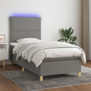 The Living Store Bed - donkergrijs - 193 x 90 x 118/128 cm - verstelbaar hoofdbord - LED-verlichting - pocketvering matras - huidvriendelijk topmatras