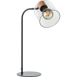 Brilliant Weald tafellamp zwart/smoke/hout metaal/glas/hout snoer schakelaar 1x A60, E27, 40 W, geschikt voor normale lamp (niet inbegrepen)