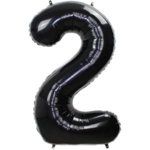 Folie Ballon Cijfer 2 Jaar Zwart 70Cm Verjaardag Folieballon Met Rietje