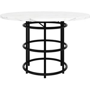 Ronde eettafel (100×100×76cm), keukentafel, ronde salontafel voor 4-6 personen, geschikt voor eetkamer, woonkamer, metalen tafelpoten, ringvormige tafelpoten, tafelblad van gemarmerd MDF met zwarte poten