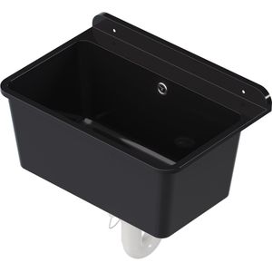 QLS Gootsteen Zwart 61x41x23 cm van Kunststof - Inclusief Sifonset - voor Garage en Wasruimte 10877