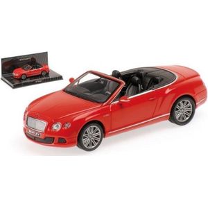 The 1:43 Diecast Modelcar of the Bentley Continental GT Speed Cabrio St. James of 2012 in Red. This scalemodel is limited by 720pcs.The manufacturer is Minichamps.This model is only online available